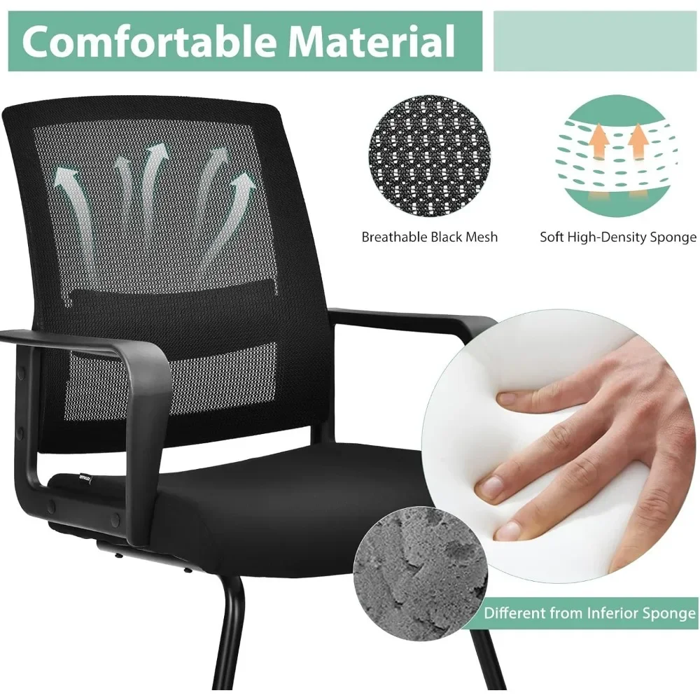 Cadeiras de conferência com suporte lombar ajustável e base de trenó, Modern Mid Back, Mesh Conference Chairs, Sem Rodas