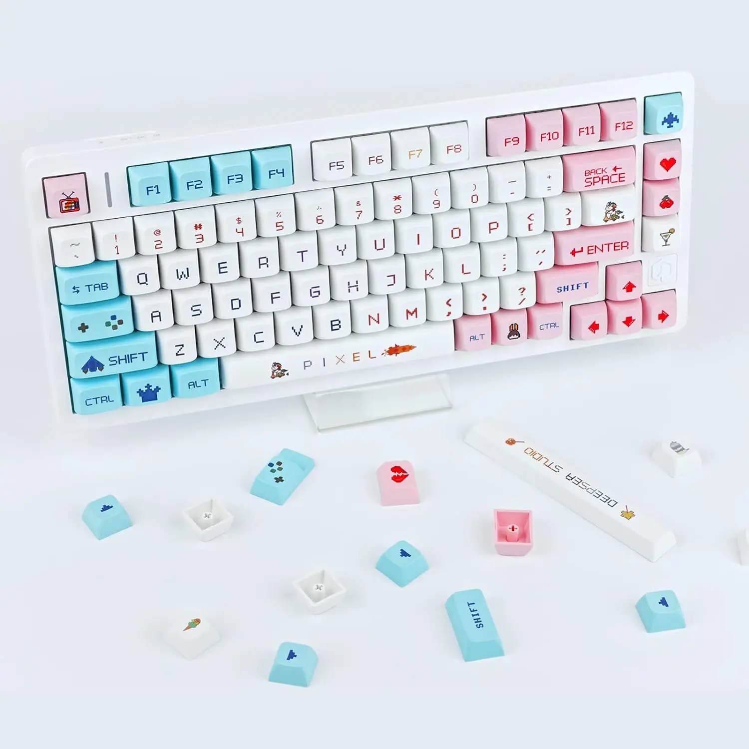 125 Keys Gaming Pixel PBT Keycaps XDA Profile Pixel Vs Styles Keycaps Heat Sublimation Watermelon Ice Cream Summer Feeling