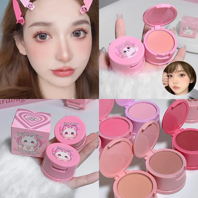 Girl's Face Makeup Blush Mud Palette Waterproof Multi-purpose Blush Cheek Tint Natural Blusher with Puff Korean Makeup for Women