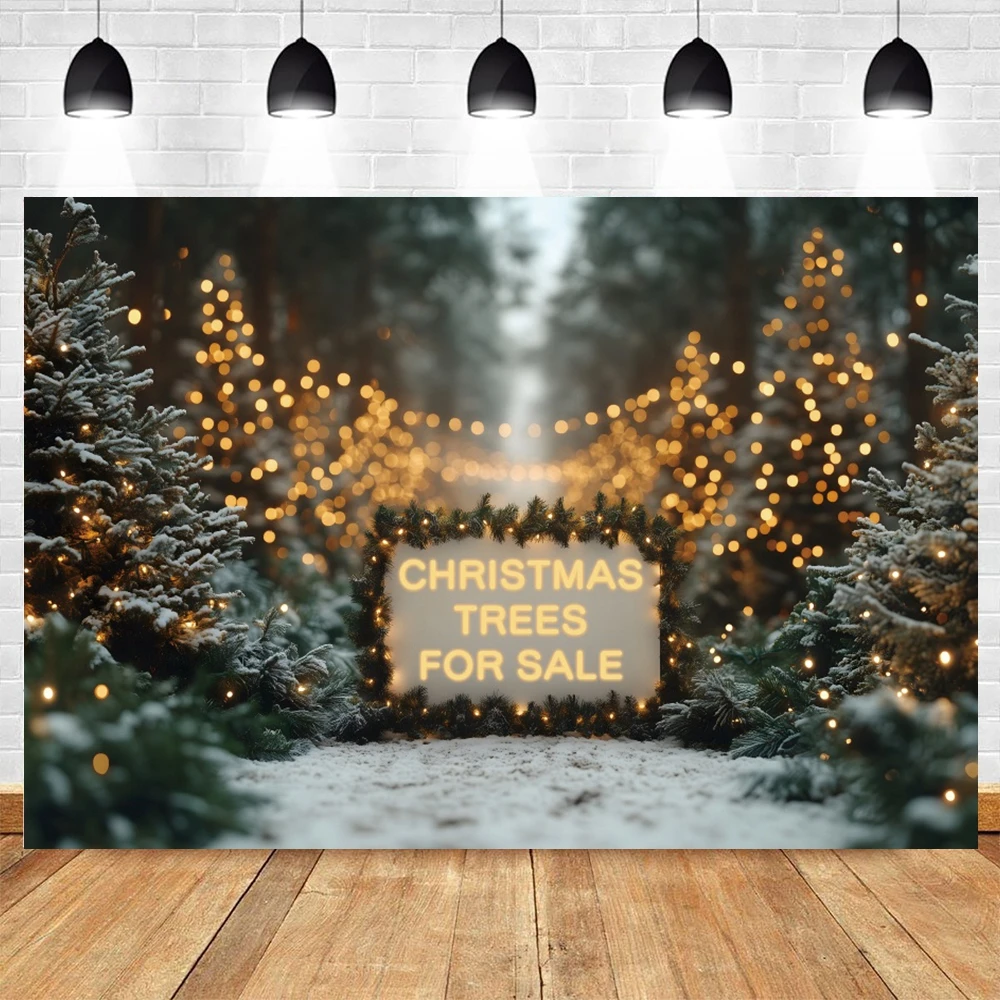 Winter Christmas Trees For Sale Background Kid Adult Portrait Photography Props Snowy Xmas Pine Trees Decor Backdrop Photo Props