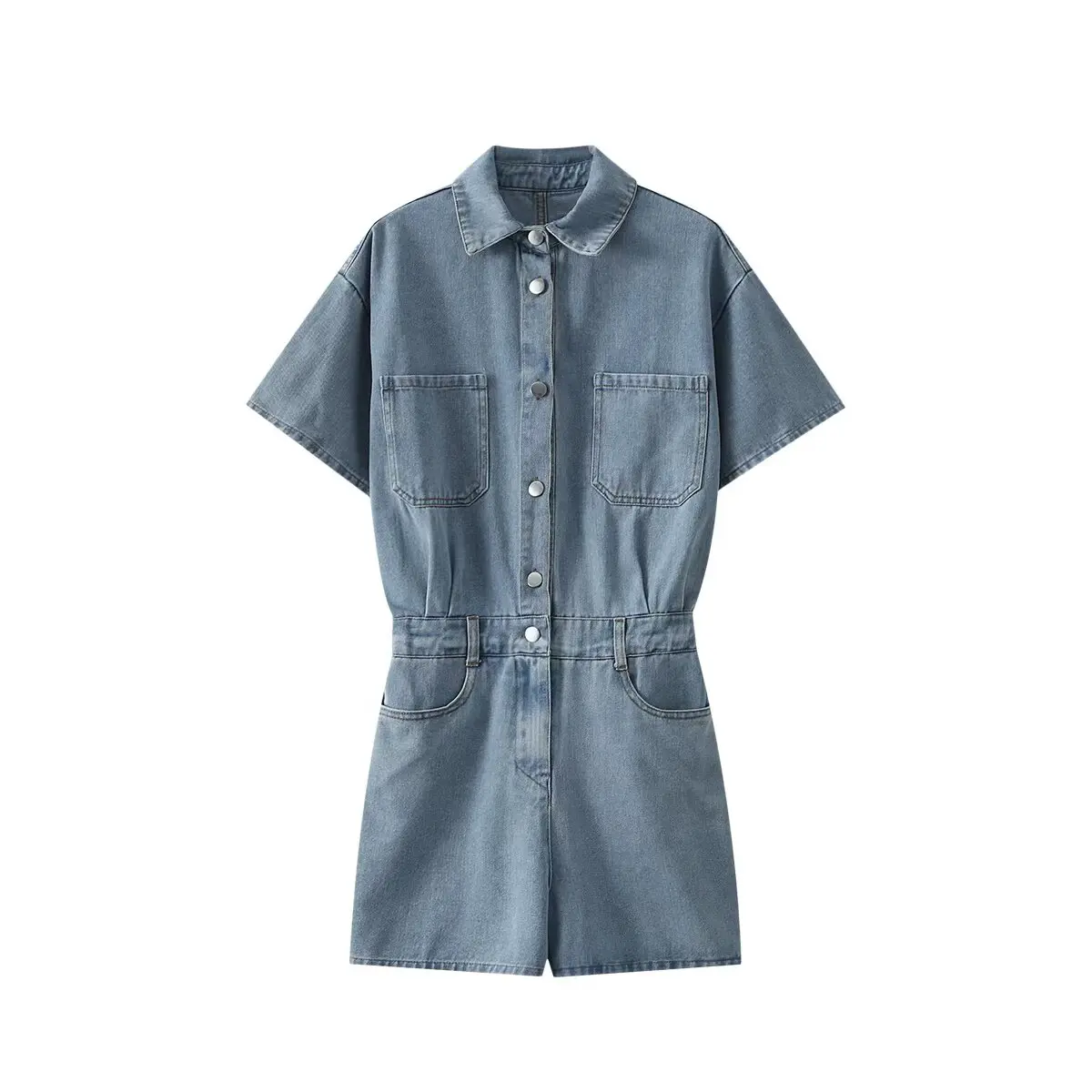 2025 Nuovi prodotti estivi Abbigliamento donna Retro risvolto monopetto in vita dimagrante multi-tasca pantaloncini tuta di jeans