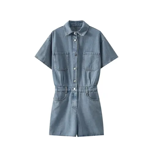 Imagen 2 del producto NOVEDAD DE VERANO 20225, productos, ropa de mujer, solapa Retro, cintura de un solo pecho, adelgazante, mono vaquero con múltiples bolsillos, pantalones cortos