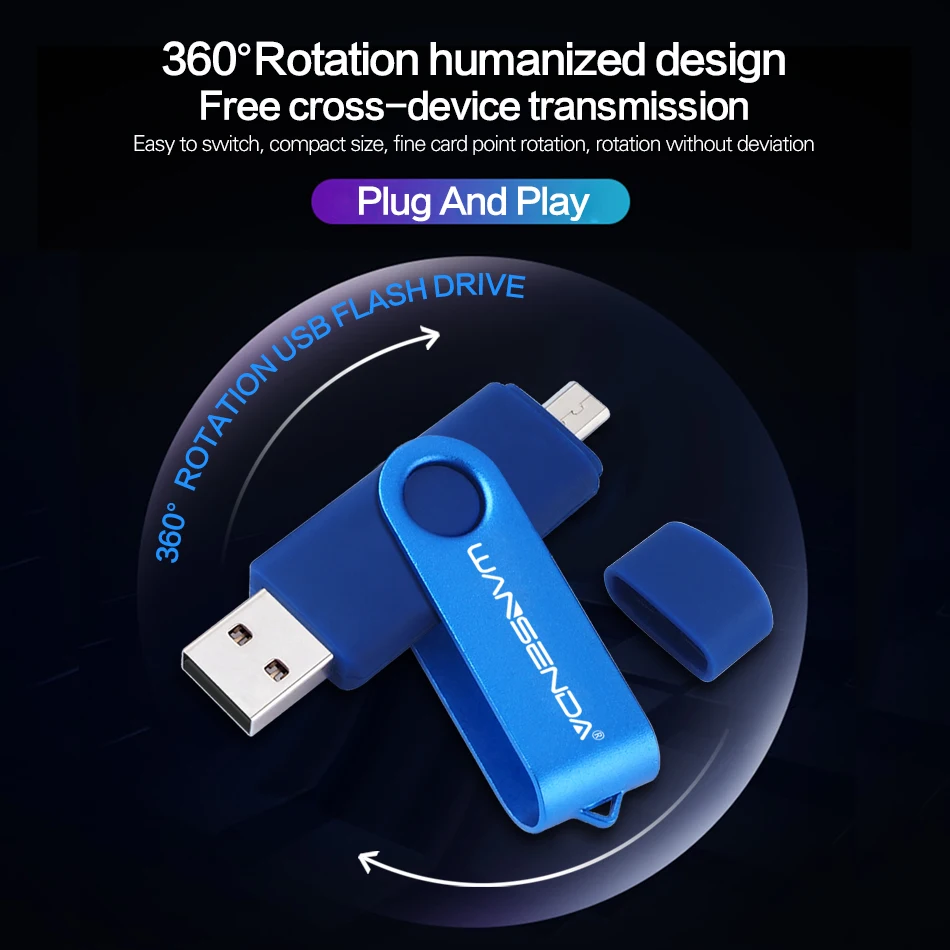 Wangenda-Clé USB 2.0 OTG 2 en 1 avec micro-USB, support à mémoire de 8 Go, 16 Go, 32 Go, 64 Go, 128 Go, 256 Go