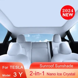 Sunshades For Tesla Model 3 Highland 2024 Model Y 2021-23 Sunroof Ice Cloth Buckle Sun Pare Glass Front Rear Skylight Accessory