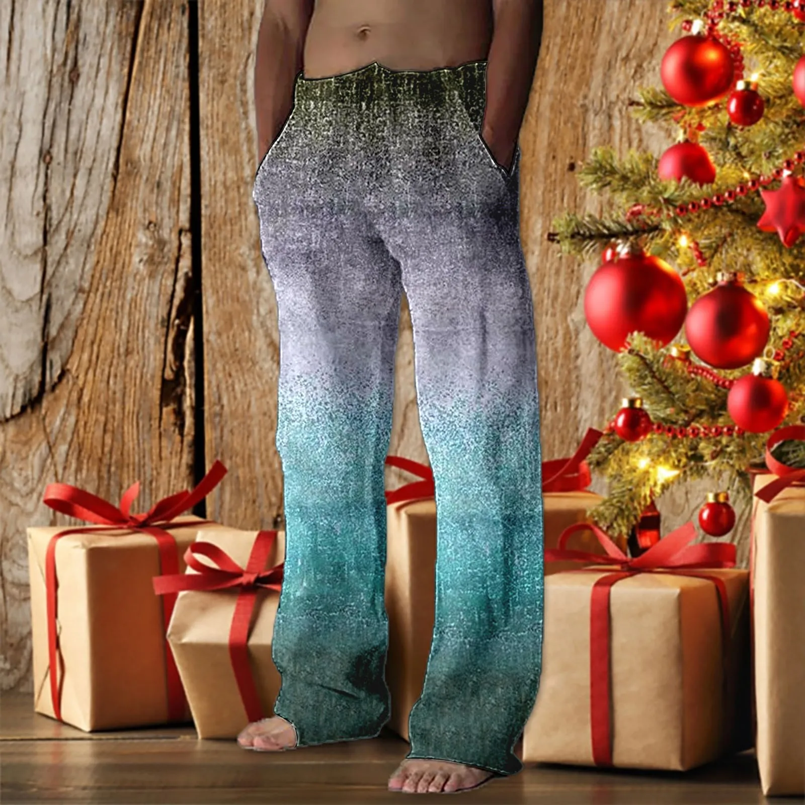 Mens Christmas Casual Navidad Pants Festive Special Tie Dye Layered Snowflake Print Casual Pants Wide Leg Pants Casual Exercise