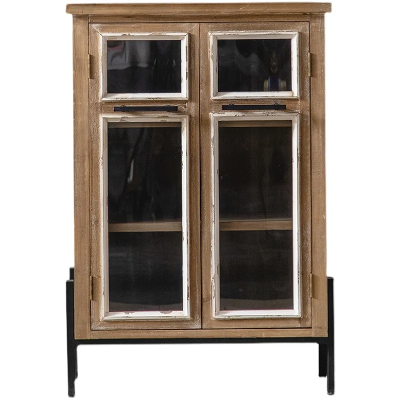 

Solid wood decorative cabinet retro living room glass door porch decorative cabinet foyer wall locker