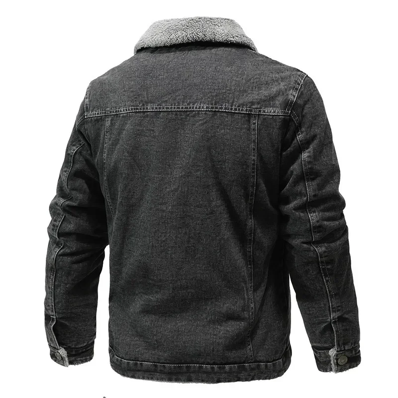 Winter Men's Jacket Lapel Lamb Hair Thickened Denim Jacket High-quality Casual Tight Warm Cotton Padded Coats Down Clothing