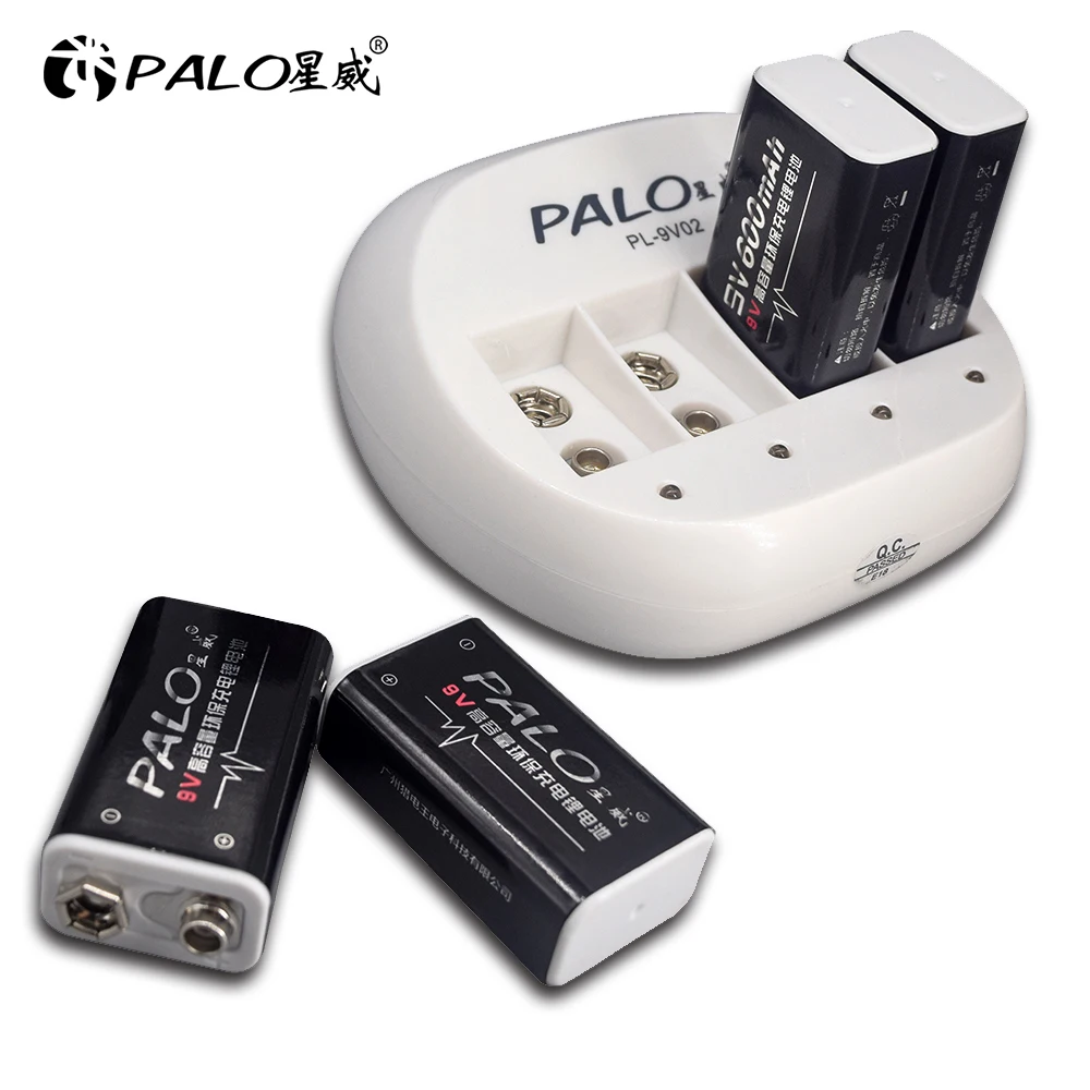 Palo 100% original 600mah 9v li-ion bateria recarregável 9v baterias de lítio para microfone sem fio guitarra brinquedos detector de metais
