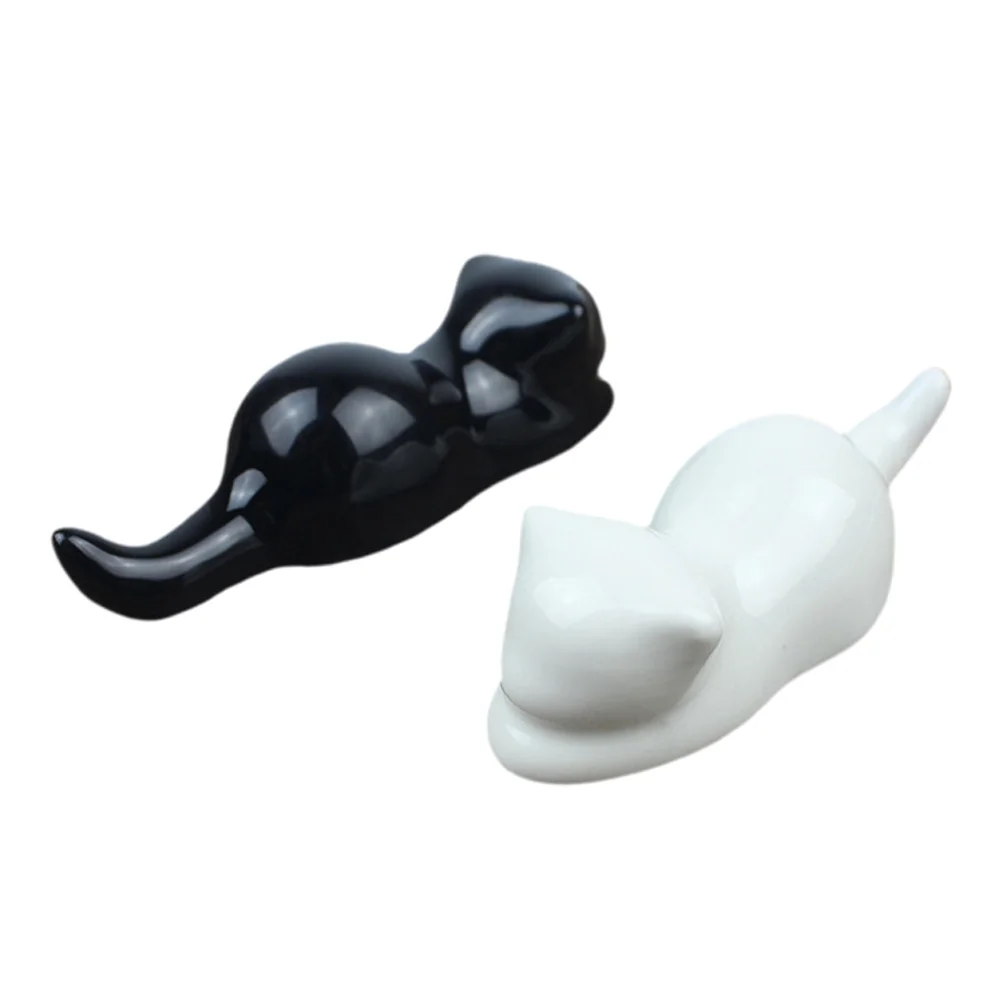 2 قطعة رفوف القلم السيراميك أسود أبيض مصقول يدويا لمعان إنهاء فرشاة قلم الراحة عيدان رف جميل ديكور غرفة مكتب المنزل #2