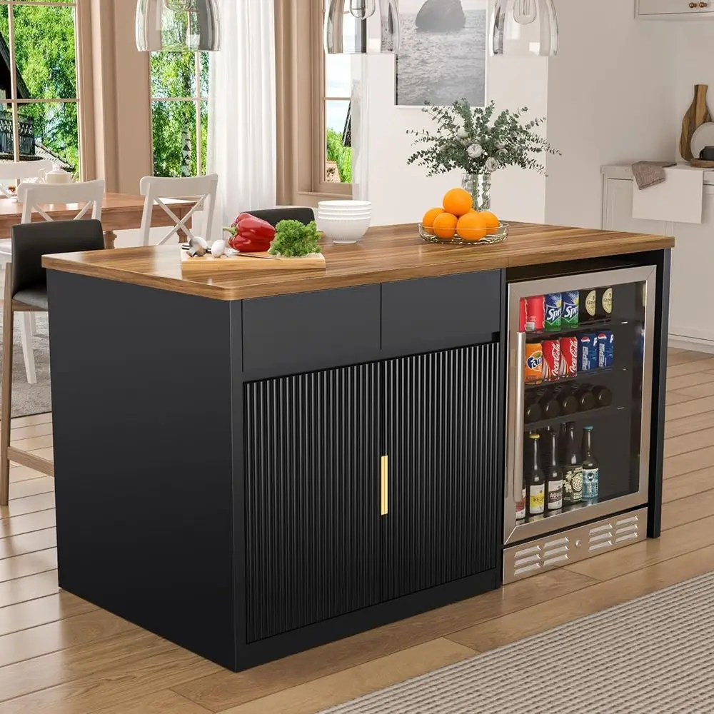 

60.7 Wide Kitchen Island with Storage and Breakfast Bar, Dining Table with Drawers
