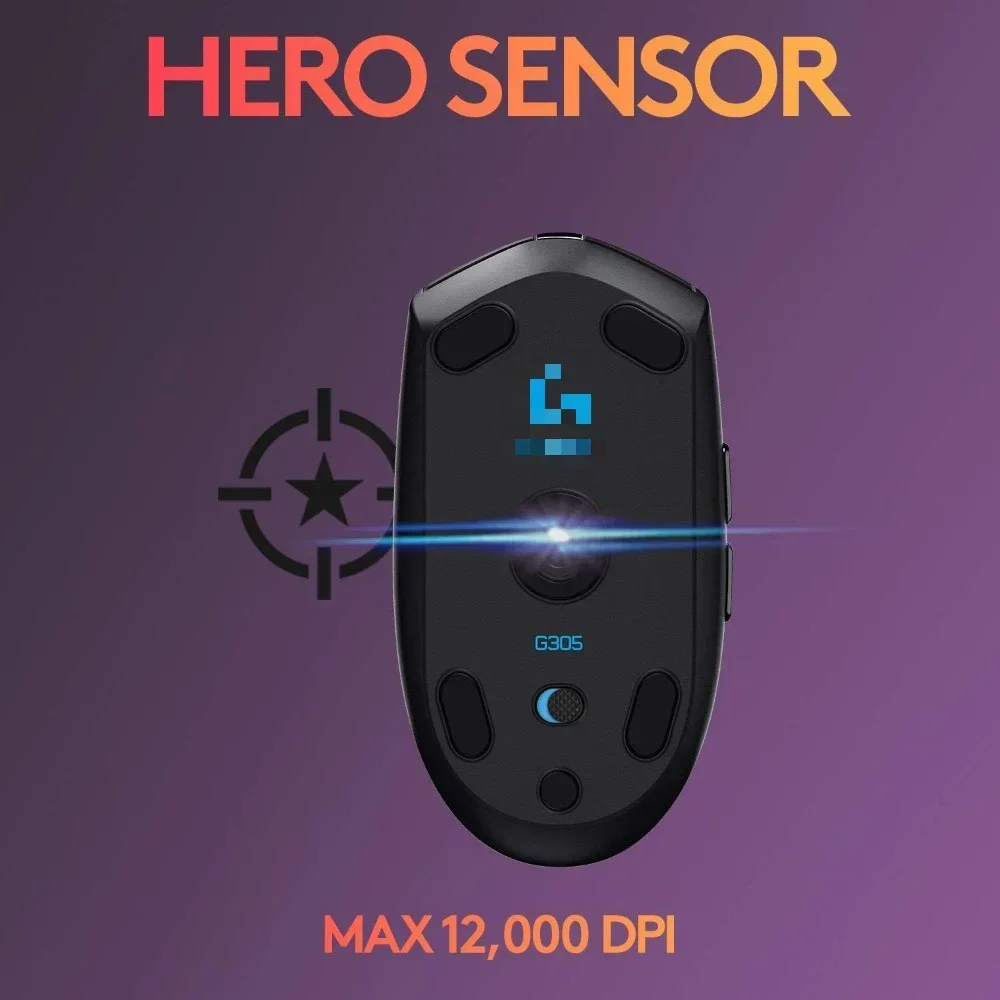 ماوس ألعاب لاسلكي، مستشعر Hero 12K، 12000 نقطة في البوصة، خفيف الوزن، 6 أزرار قابلة للبرمجة، عمر البطارية 250 ساعة، ذاكرة على اللوحة