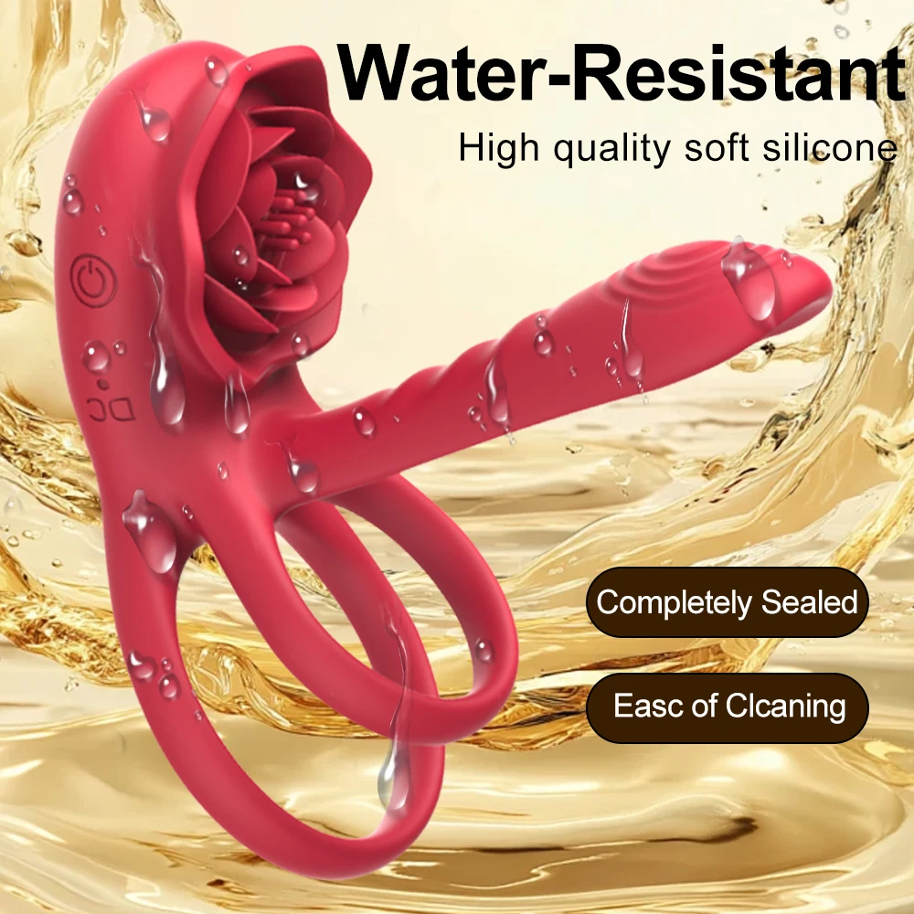 Vibrating Cock Ring Penis Sleeve with Rose G Spot Clitoral Stimulator Ejaculation Delay Couple Sex Toys for Men Women Erection image 2