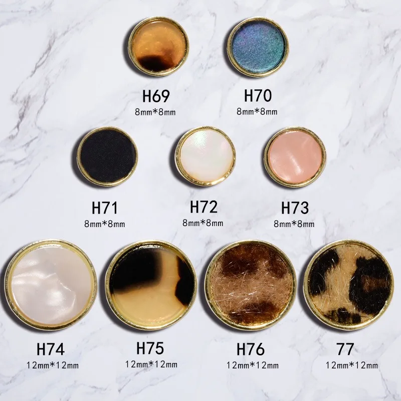 10Pcs INS Retro Amber Shell Leopard Button Alloy Nail Charms Vintage Autumn Winter Manicure DIY Rhinestone Decorations