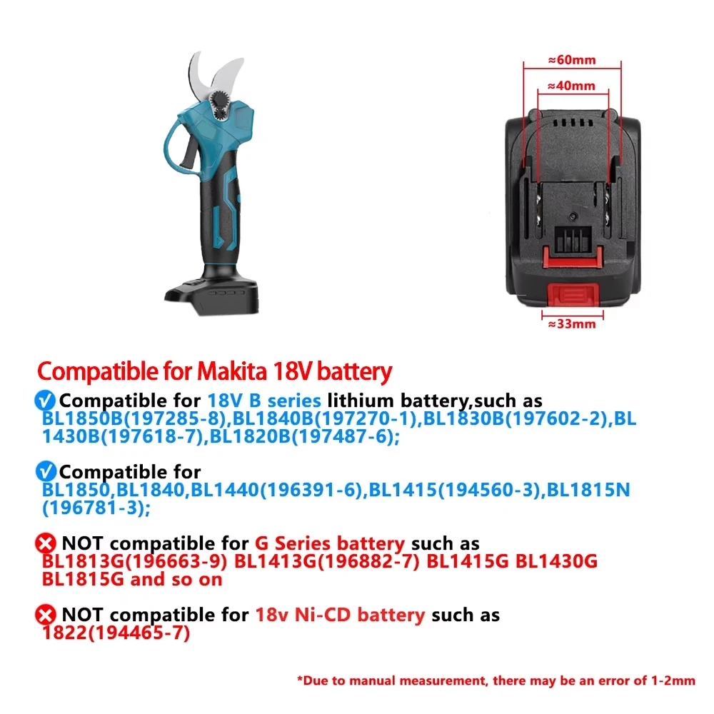 브러시리스 전기 가지 치기 가위 정원 PowerTool Pruner 무선 정원 가위 과일 나무 맞는 Makita/Dewalt 20V 배터리 없음