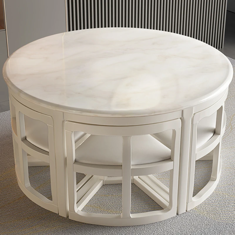 Rock board solid wood dining table and chair combination household circular electric rotary table dining table small unit