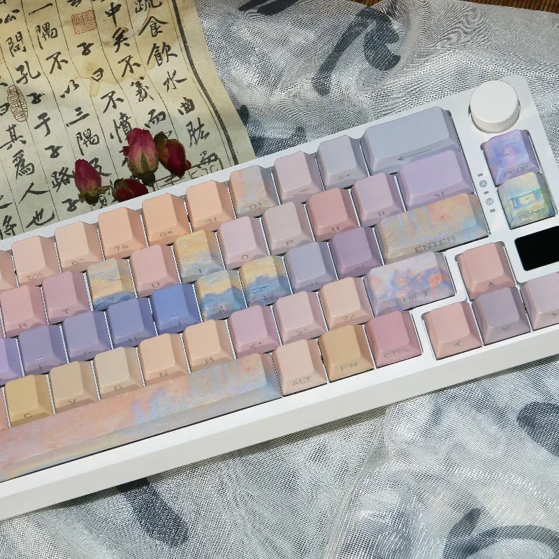 Conjunto de Keycaps temáticos de ponte cruzada, PBT Cherry Profile Keycaps para teclado mecânico, Estilo pintura a óleo, Custom Key Caps