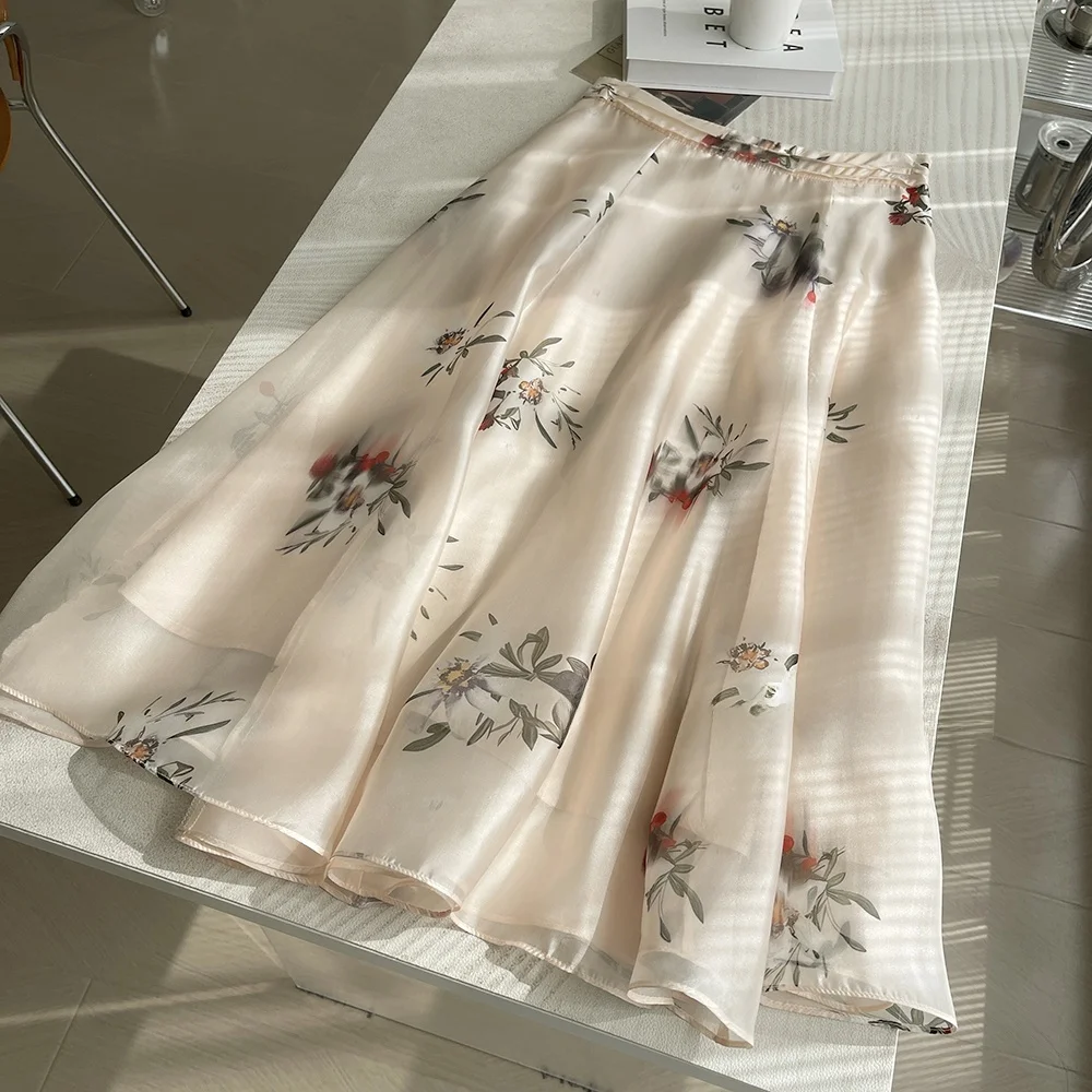 Fre imprimé fleuri f jupe taille haute plissée trajet doux polyvalent minceur jupe Midi femmes Faion coréen Sle