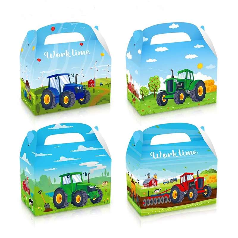 4/12Pcs Farm Tractor Candy Gifts Box Excavator Vehicle Boy Kids Birthday Baby Shower Favors Decoration Event & Party Supplies