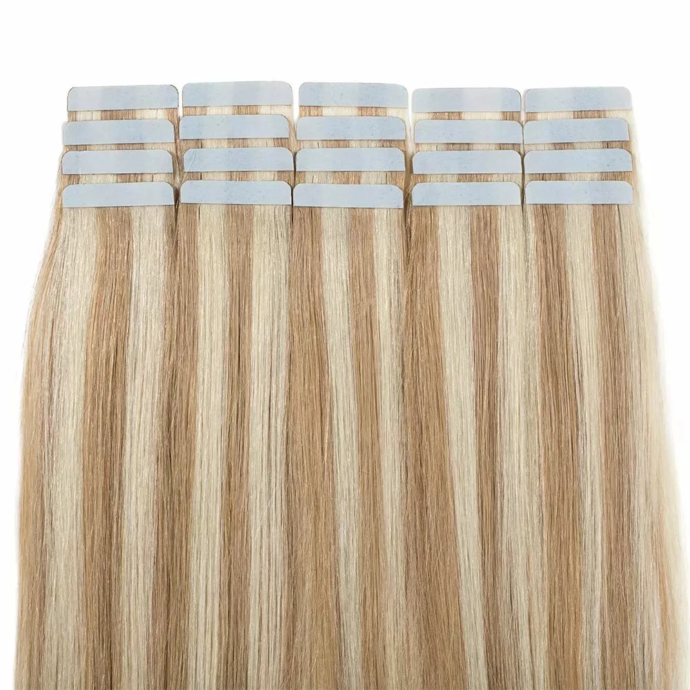 Invisible Seamless Tape In Hair Extensions Real Human Hair Ash Blonde Highlights 16-26 Inch Injection Hair Extensions Tape Ins