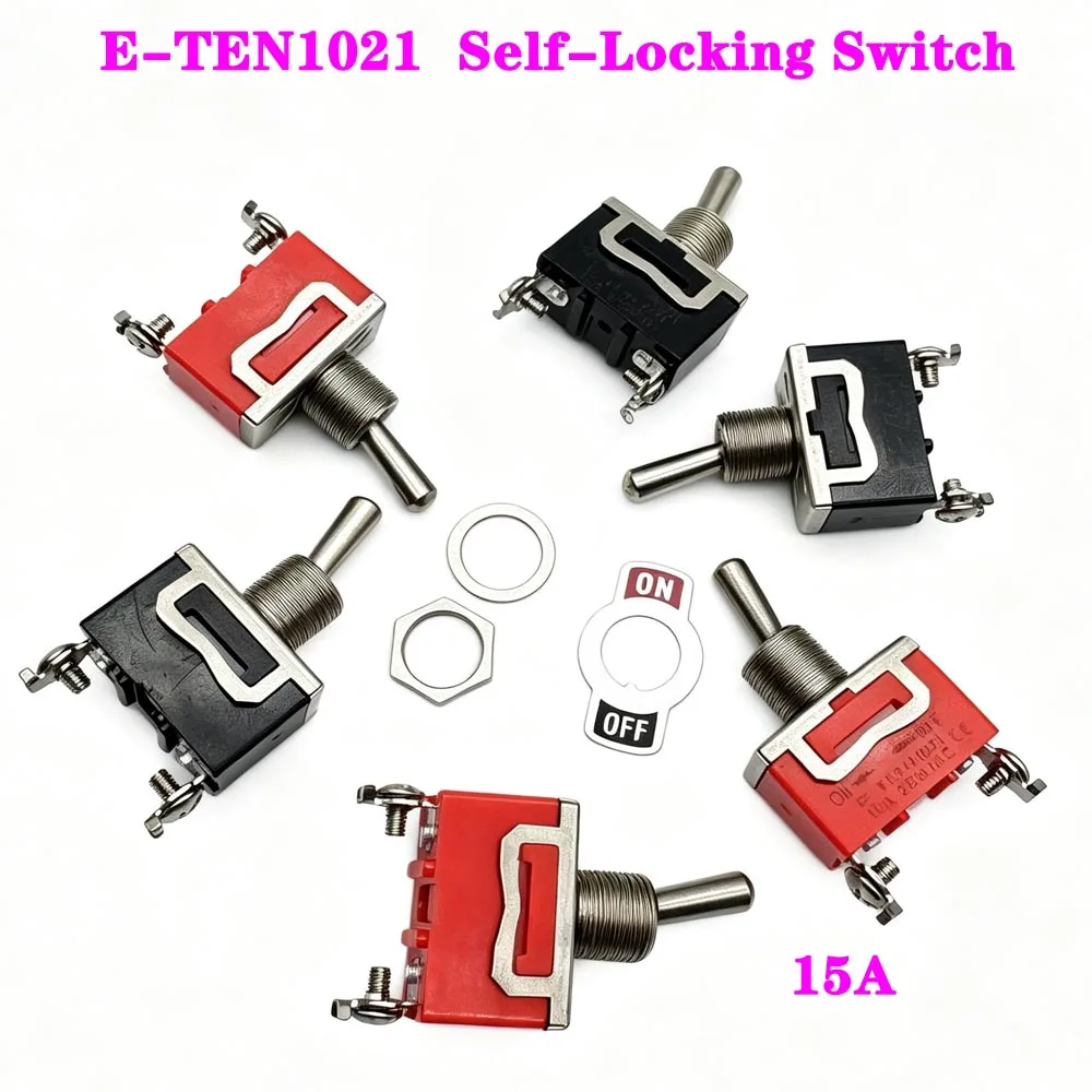 15A 250V For Toggle Switch E-TEN1322 1021 1122 1221 1321 3Pin SPST Rocker Switch 2Pin On-Off-On Toggle Switch Orange Black