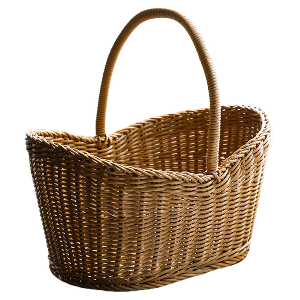 

Rattan Shopping Basket Handled Hamper Large Wicker with Baskets Seagrass Storage Woven Food Flower Holder Bread Multi-function