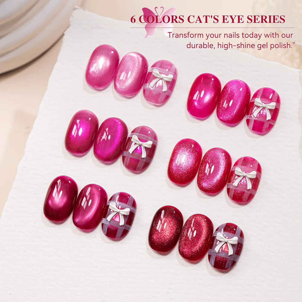 Vendeeni 6 Farben/Set Glasperlen Kristall Katzenaugen-Gel-Nagellack Rosa Rot UV Aushärtbarer Magnetischer Katzenaugen-Gel-Lack mit Display – Detail 5