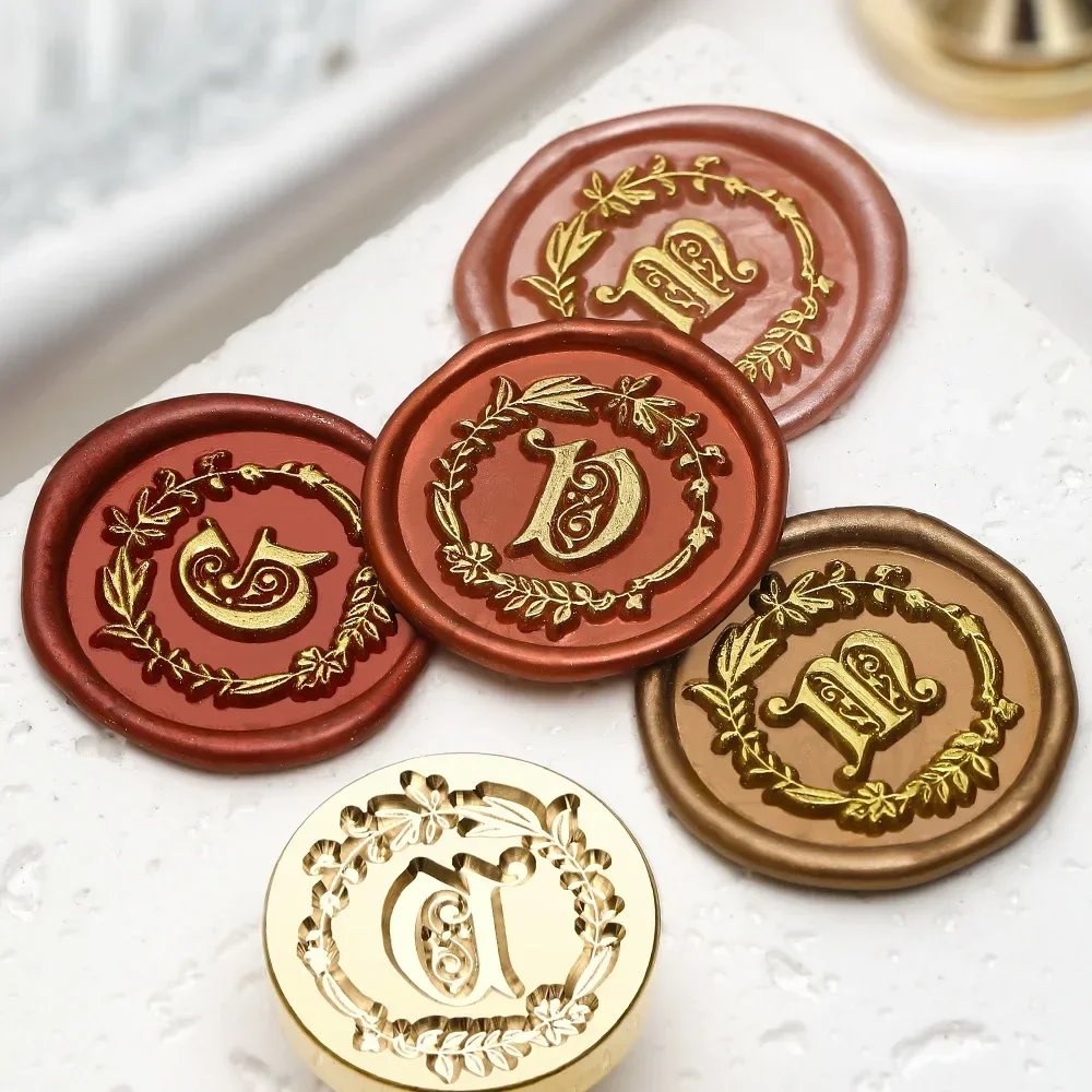 Blumenkranz-Wachssiegelstempel, 26 Buchstaben-Serie, Siegelwachs-Stempelset für Hochzeitseinladungen, Initialen-Wachssiegel-Set