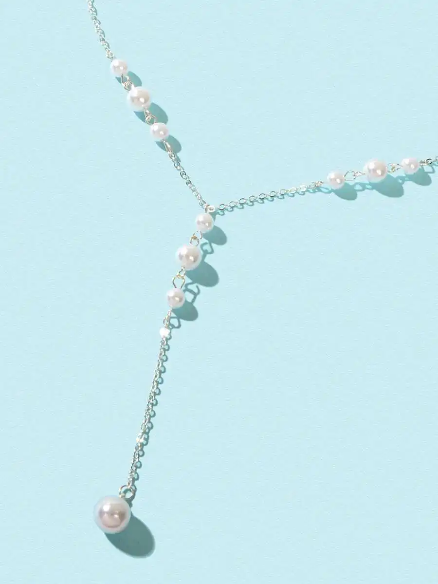 

Y-Shape Long Faux Pearl Necklace For Women Party Body Jewelry