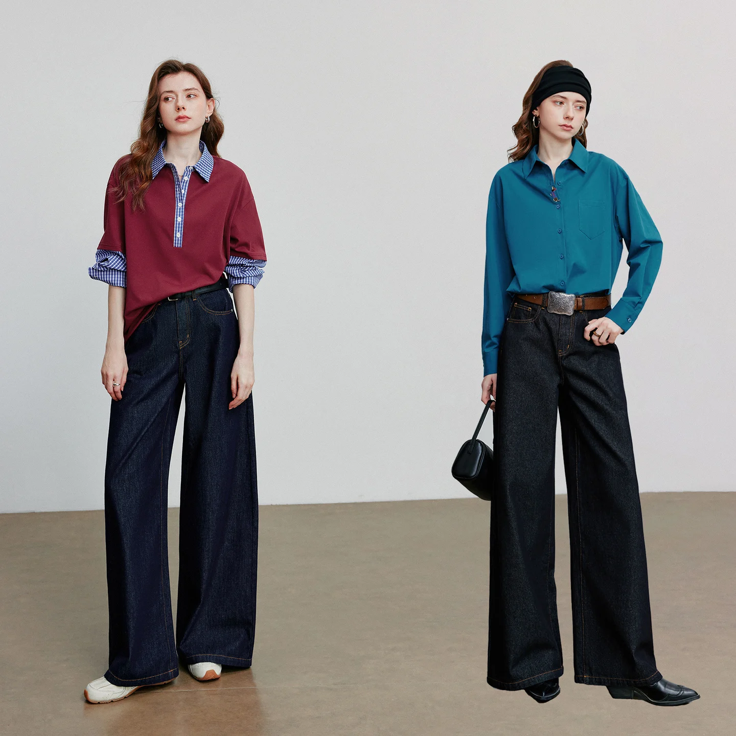 TOYOUTH Women Denim Jeans 2026 Autumn New loose Curved Banana Wide Leg Pants
