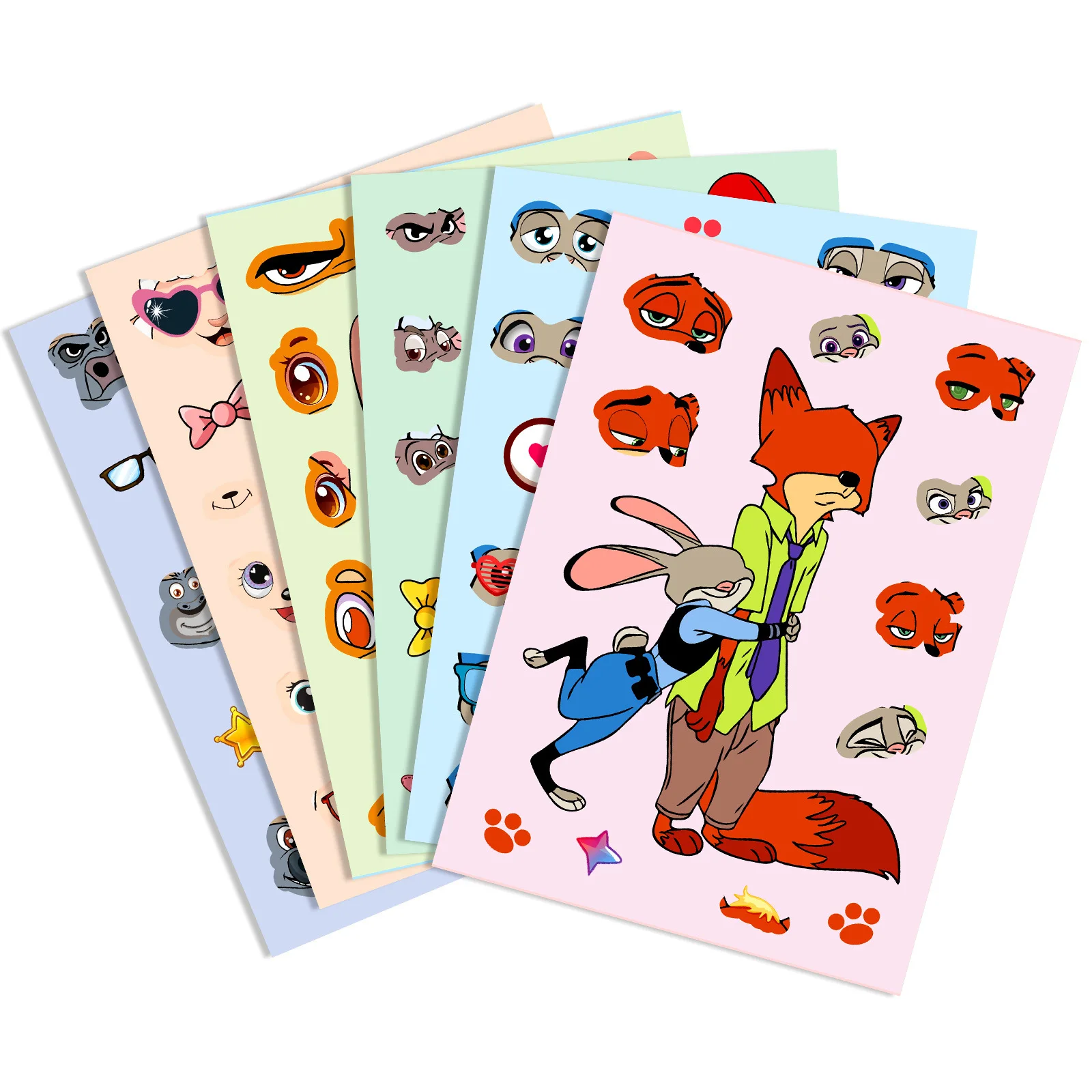 6 sztuk naklejek z motywem królika policjanta z kreskówki, do wymiany twarzy, do samodzielnego tworzenia kostiumów, akcesoriów do figurek anime, zabawek, cosplay dla dzieci.