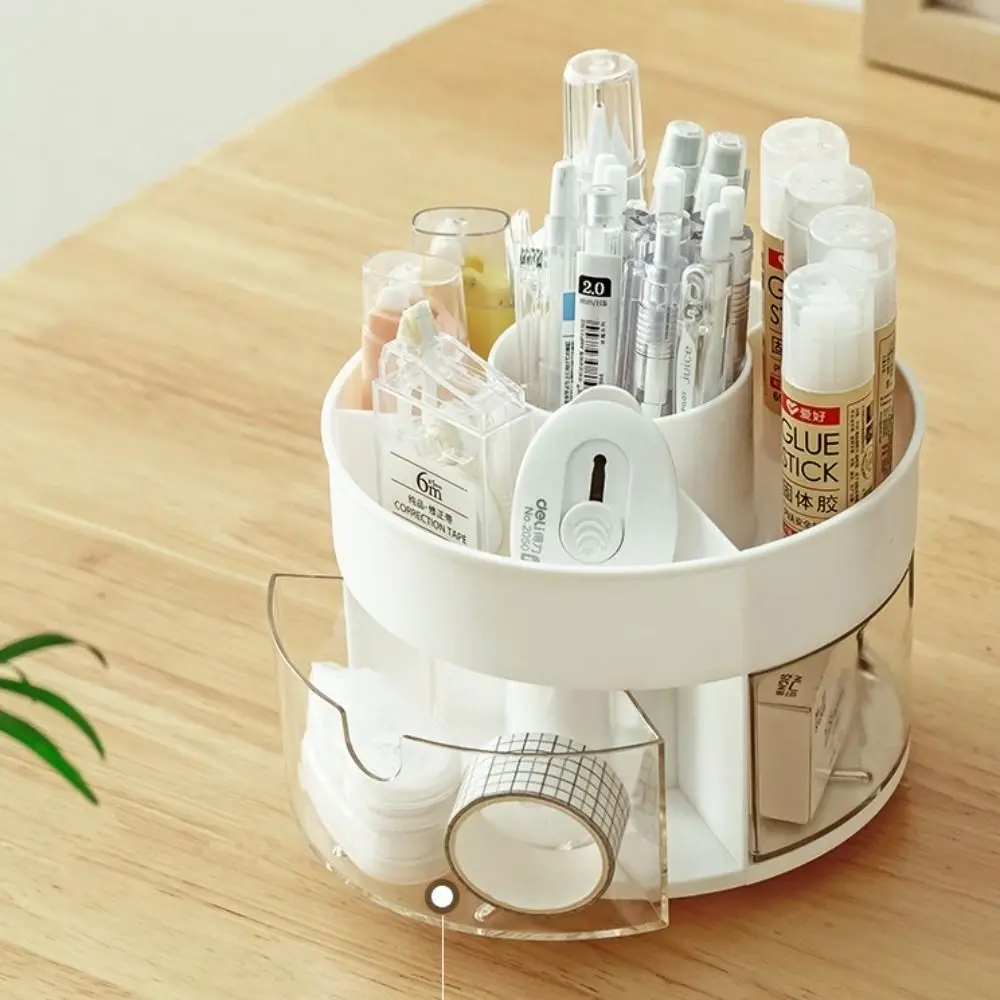 صندوق تخزين 360 °   حامل قلم دوار قرطاسية مقاوم للغبار حامل فرشاة للمكياج مقاوم للماء ذو سعة كبيرة منظم قلم رصاص