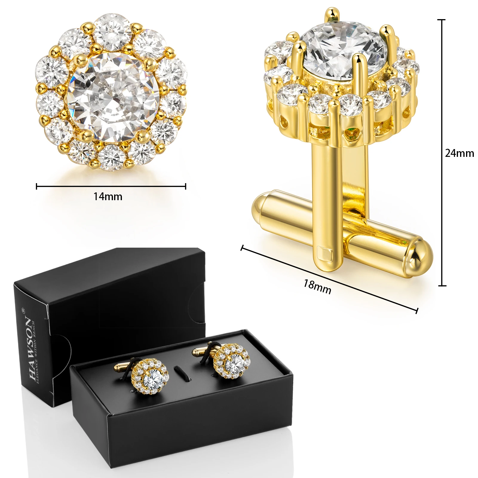 

Hawson Zircon Cuff Links Gold Plated Men's Luxury Crystal Cufflinks for Formal Business Shirts Wedding Accessories