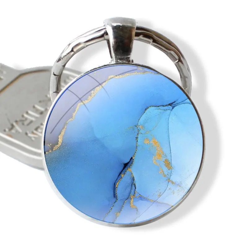 Chic Printing Marble 25mm Glass Cabohcon Keychain Key Rings for Women Men Jewelry Gift image 5