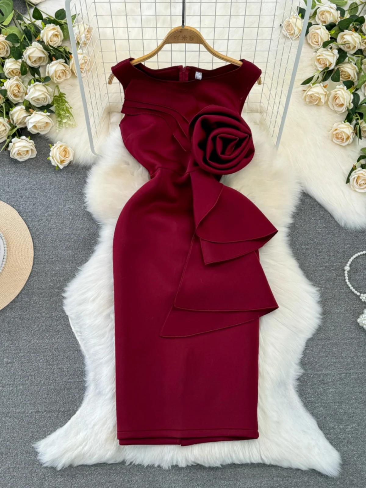 Ele Slimming Mid-Length Svel round Ne Floral Embellied Gown Faionable Luxury Women's Dr H-ape Silhouette