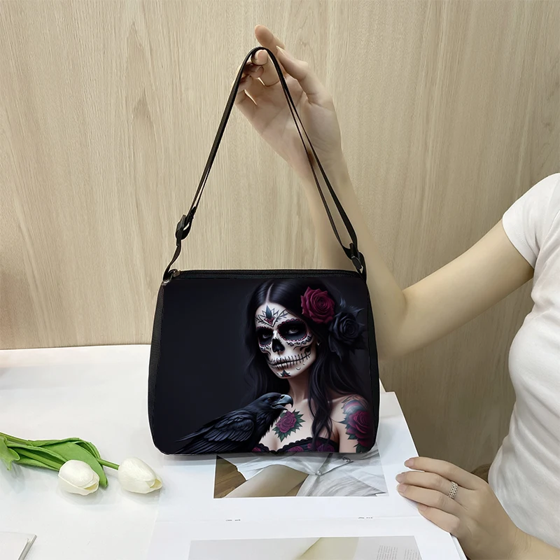 Fantasy Witch Black Cat Shoulder Bag Gothic Angel Death Skull Women Handbags for Travel Phone Purse Holder Harajuku Shopper Bags