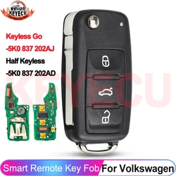 KEYECU Keyless Go 5K0837202AJ 5K0837202AD For VW Caddy Eos Golf Jetta Beetle Polo Tiguan Touran 3 Buttons Remote Key 434MHz ID48
