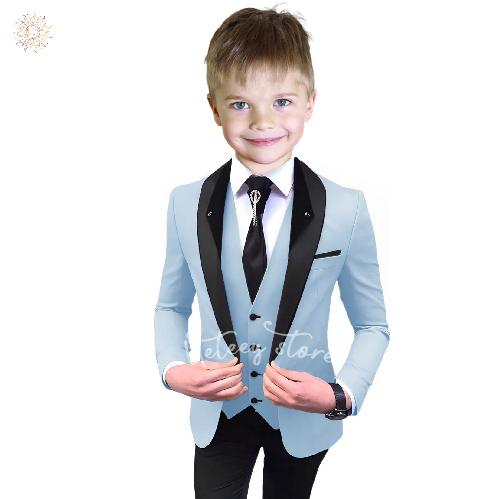 UETEEY Boy's Formal Suit Set Slim Fit Kids Tuxedo Suits for Wedding Teen Toddler Boy Dress Suit Outfit 3pcs