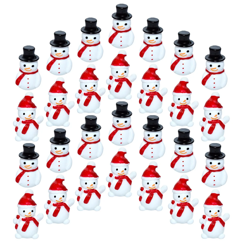 

40 Pcs Snowman Miniatures Statue Micro Landscape Ornaments Play House Toys (black Hat + Red Hat) 40pcs