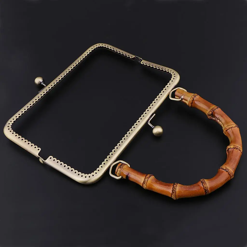 Vintage DIY Kiss Clasp Bag Hanger Bag Closure With Bamboo Handle for Ladies