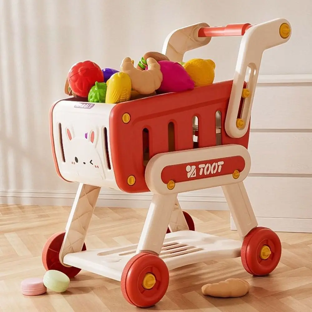 Multicolor Shopping Cart Toy Set 32PCS/Set Simulation Supermarket Trolley Toy Storage Container 24pcs Fruits