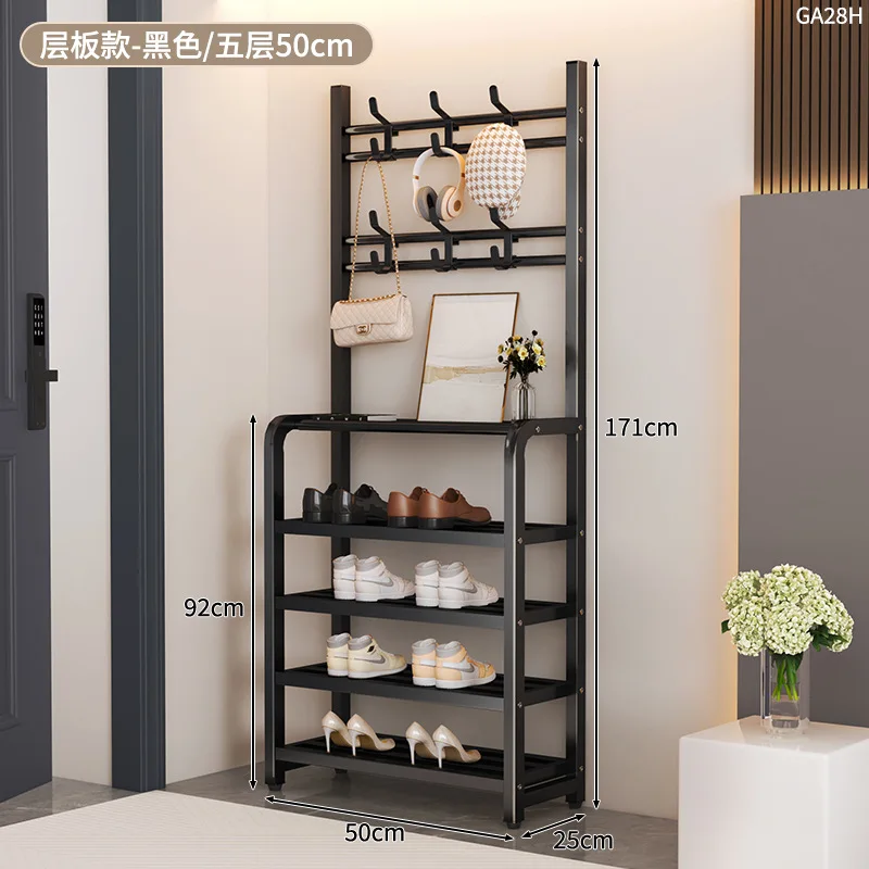Coat Rack Shoe Rack With Storage Shelf Freestanding with 8 Hooks for Entryway Bedroom Closet 5 Tier, Black