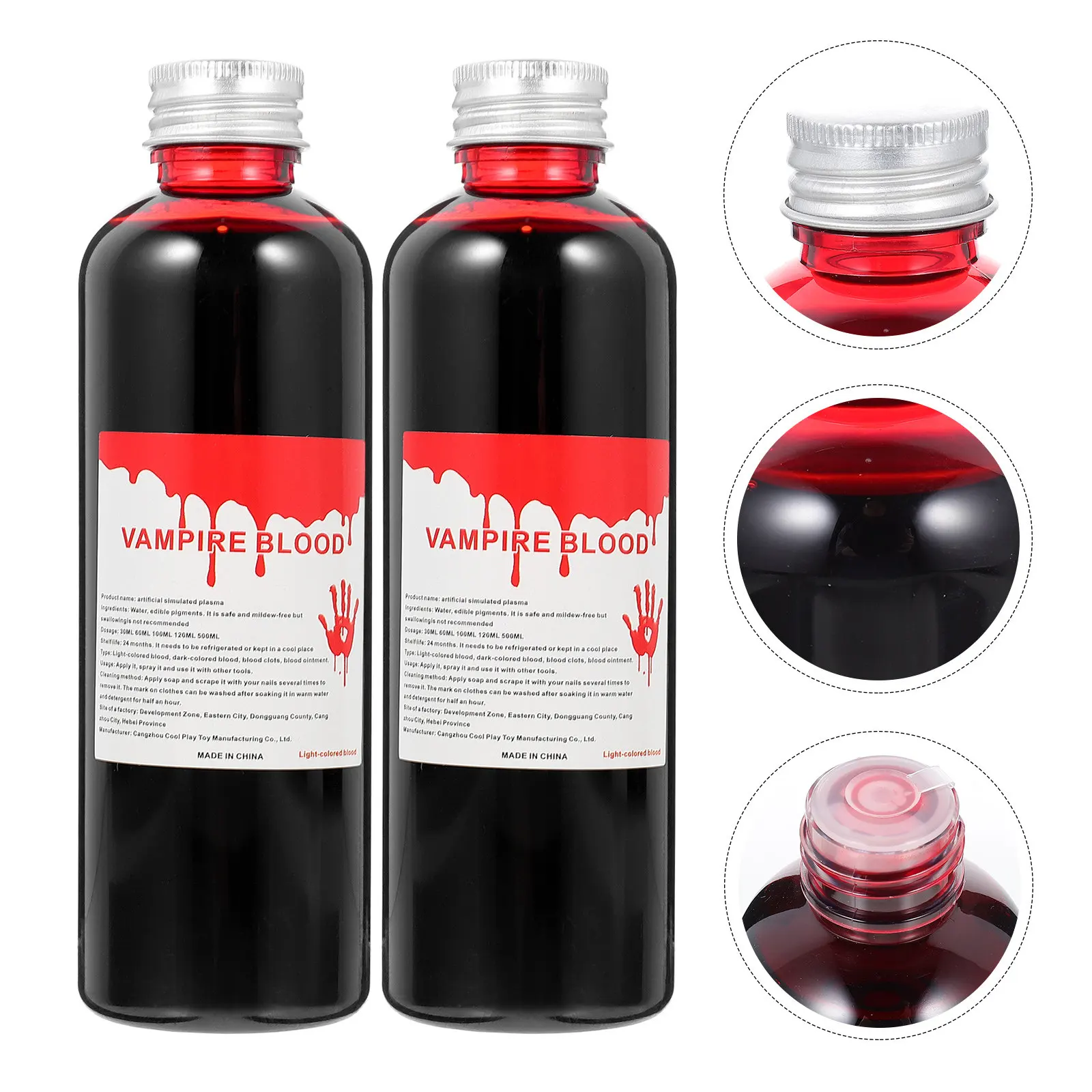 2 Bottles Fake Blood Halloween Makeup Props Realistic Simulation Plasma Blood Prank Party Scary Makeup Supplies