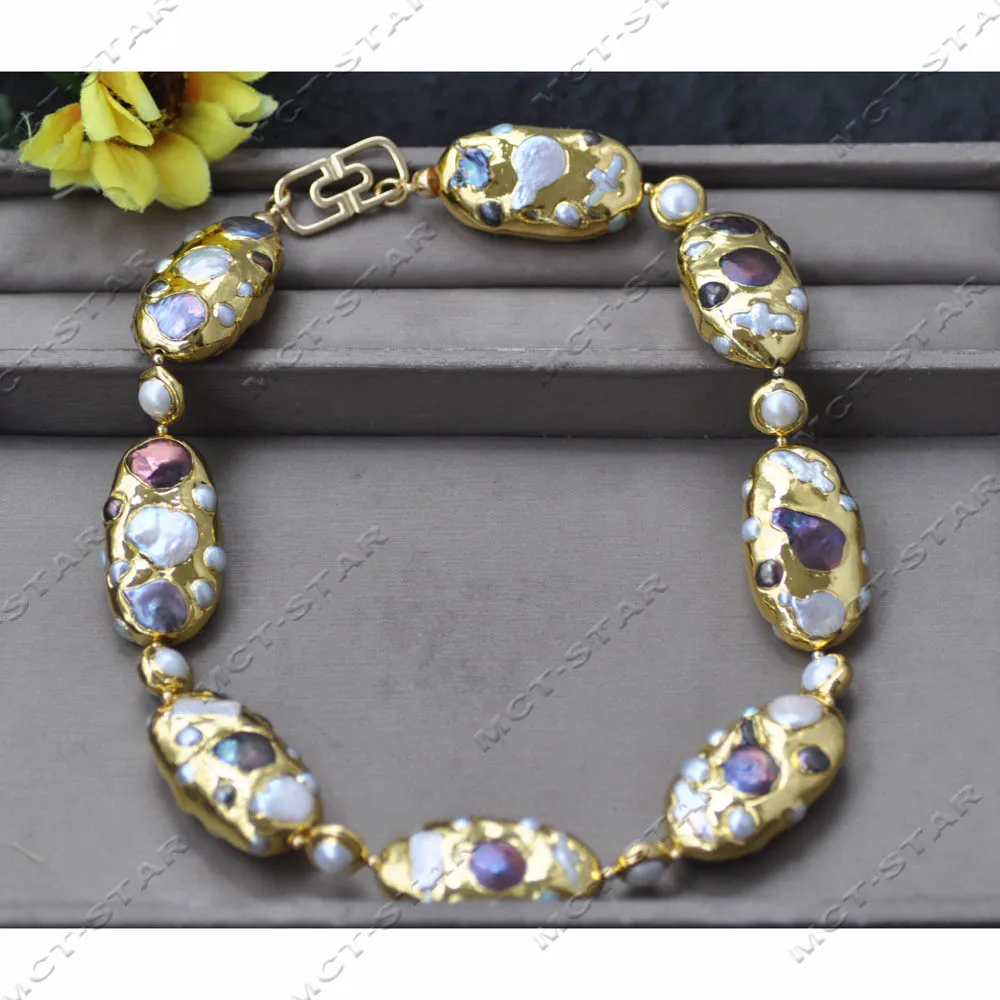 

MTC·STAR 45mm Pure Handmade In Various Colors And Shapes Pearl Golden Egg 21inch Necklace (Z14152)