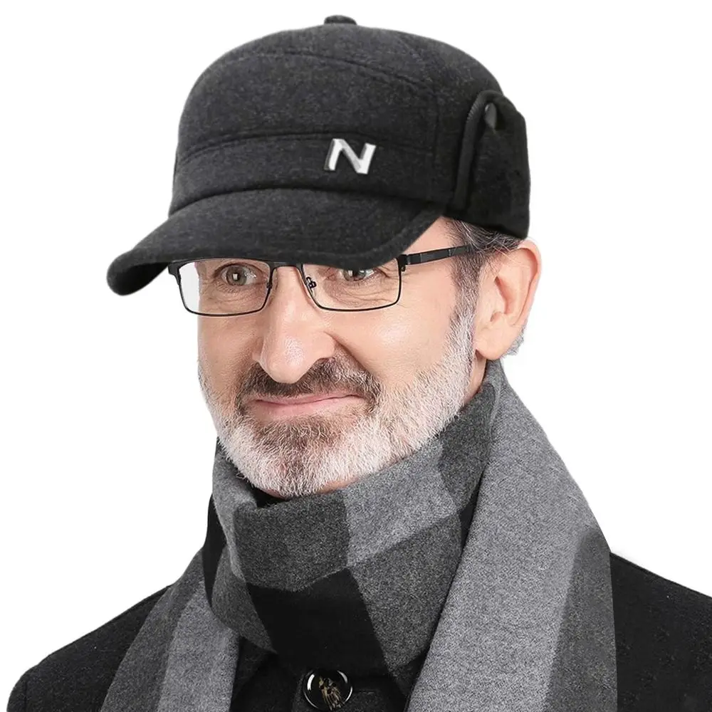 Sombrero de invierno con protección para los oídos para hombre, gorra de béisbol gruesa informal, cálida, a prueba de viento, orejeras, al aire libre