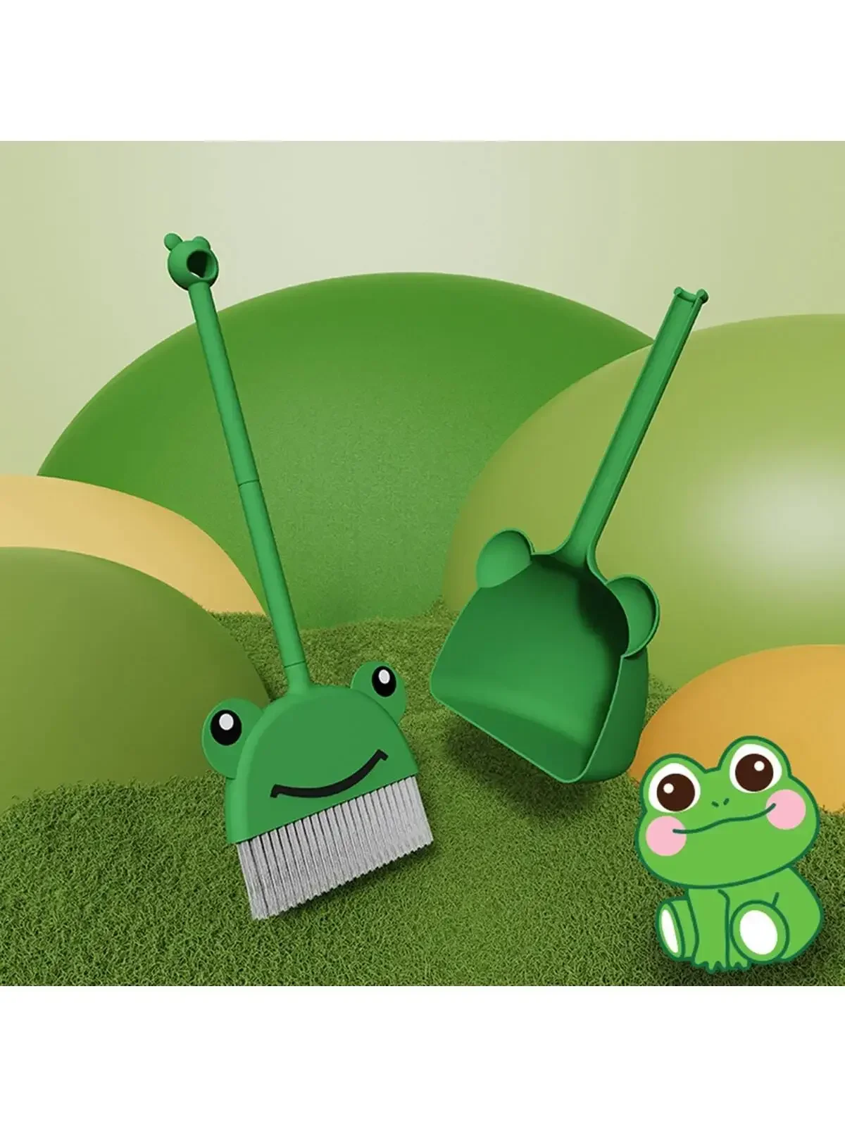 1 set mini-bezem met stoffer Kleine kikker voor kinderen Kleine huishoudhelfset