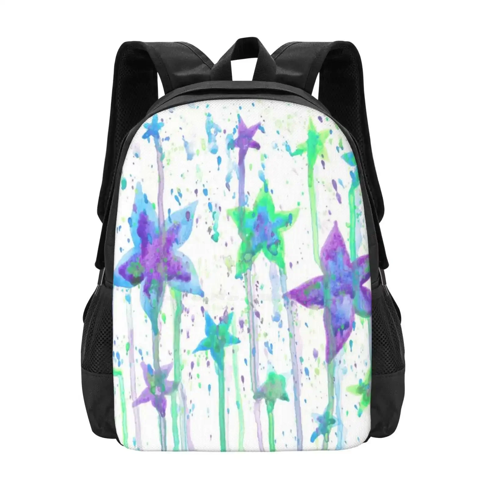 

Abstract Blue, Purple And Green Starfish Watercolor Hot Sale Schoolbag Backpack Fashion Bags Abstract Watercolor Starfish