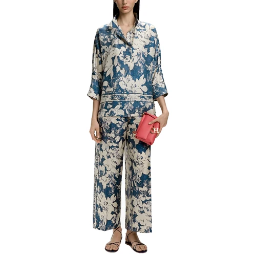 CHCH-Conjunto de pantalones para mujer, conjunto de 2 piezas, camisa holgada de tres cuartos con manga Retro, trajes informales ligeros y finos para primavera y verano 2025