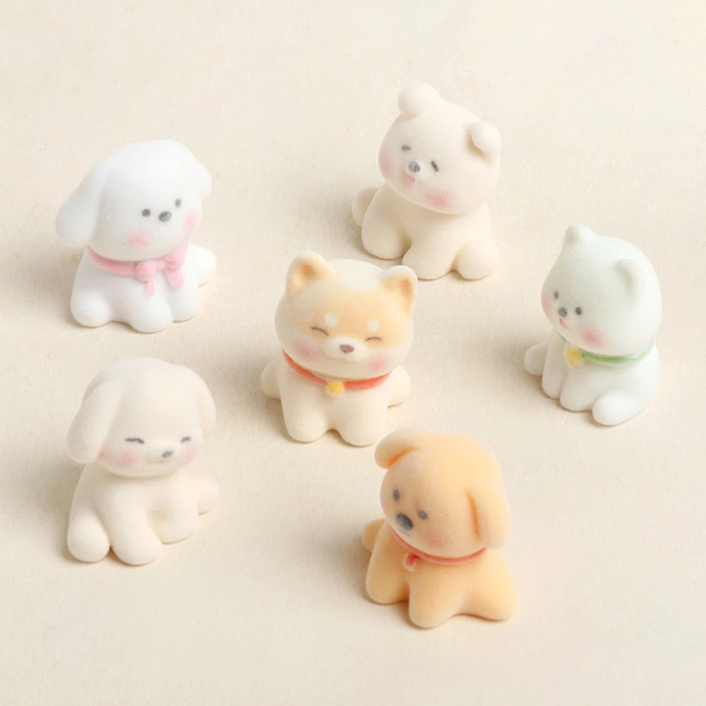 3D Flocking Small Dog Cute Resin Puppy Figurine Mini Cartoon Dog Desktop Decoration Creative Car Small Ornaments 1PC