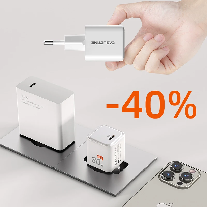 CABLETIME 30W GaN Caricatore PD QC 3.0 USB veloce Tipo C Ricarica Tipo C PD3.0 Caricatore rapido per telefono per iPhone 15 iPad Huawei Caricatore