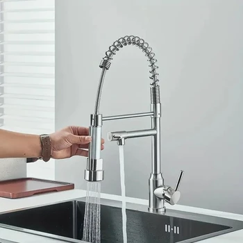 Black/Silver/Chrome Kitchen Faucet with Pull-Down Sprayer, D...
